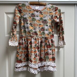 Pumpkin Patterned Dress with Lace Trim